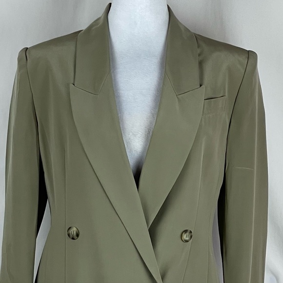 Hugo Buscati Tan Silk Double Breasted Vintage Blazer Size 6 - Picture 3 of 12